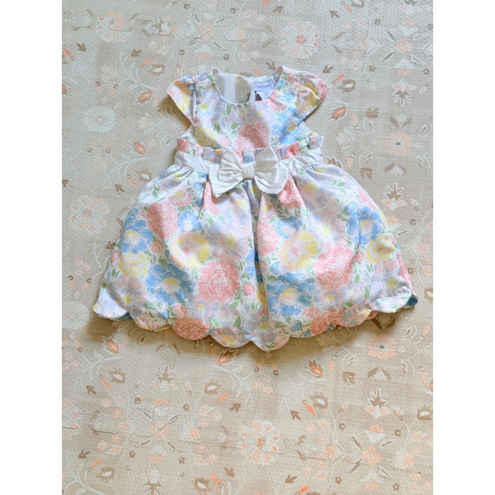 Tahari Baby Girls Floral Scalloped Bubble Hem Dress Pink Blue Yellow 12M